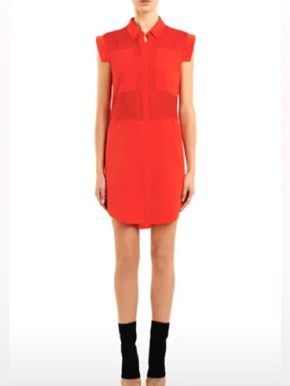 T by Alexander Wang Silk Shirt Mini Dress in Red Size M